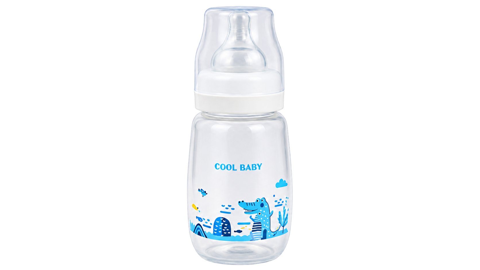 Blue wide-neck feeding bottle