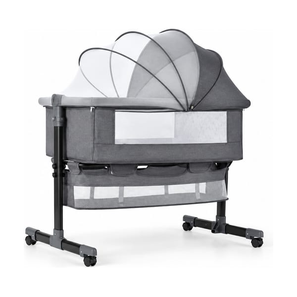 Bedside bassinet model 968 in charcoal, front view