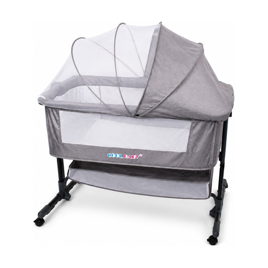 Bedside bassinet model 968 in grey, front view