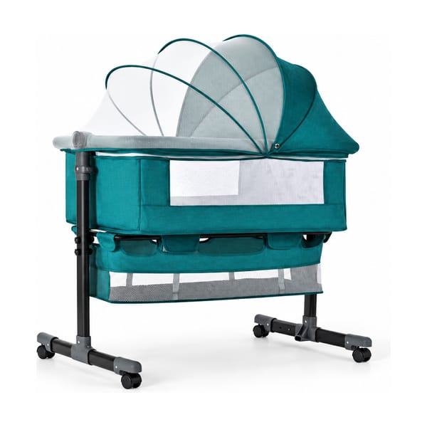 Bedside bassinet model 968 in teal, front view