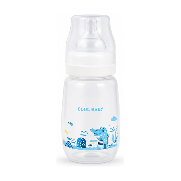 Cool Baby wide-neck feeding bottle 300ml model CB1124 in blue print, front view