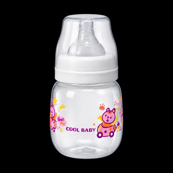 Cool Baby wide-neck feeding bottle 180ml model CB1125 in pink print, front view