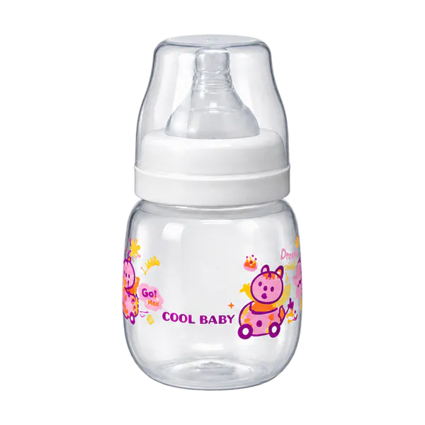 Cool Baby wide-neck feeding bottle 180ml model CB1125 in pink print, front view