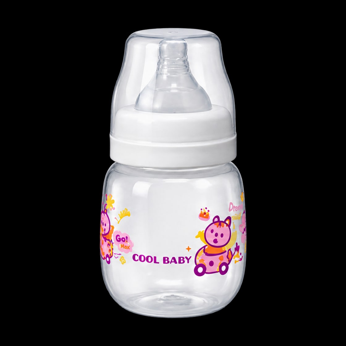 Cool Baby wide-neck feeding bottle 180ml model CB1125 in pink print, front view