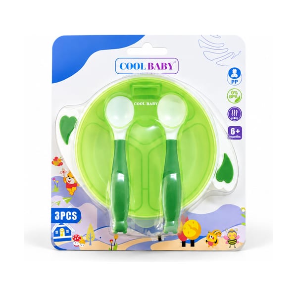 Cool Baby suction bowl set model CB11008 in green, front view