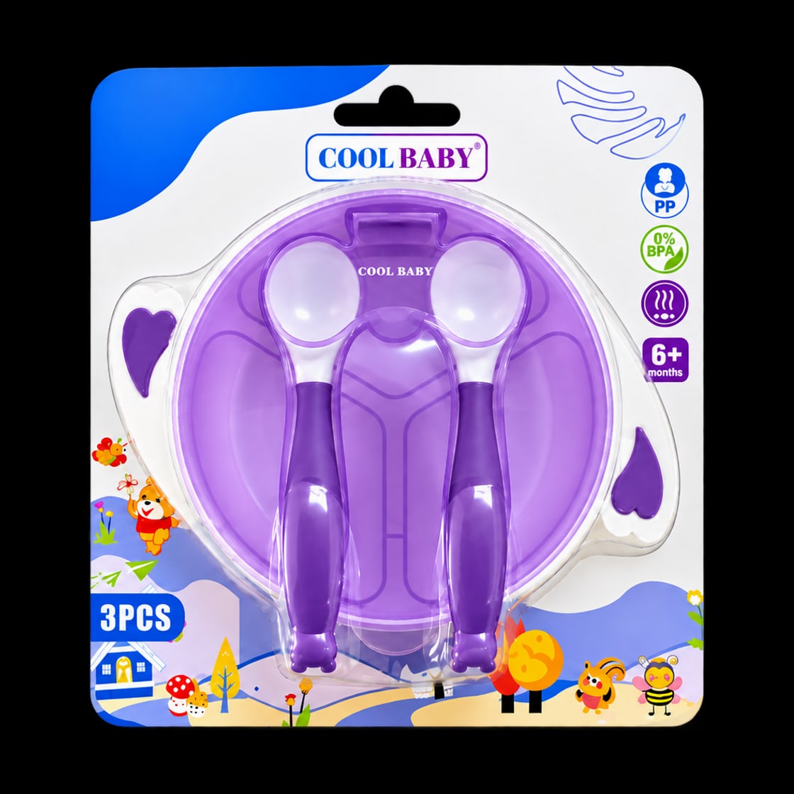 Cool Baby suction bowl set model CB11008 in purple, front view