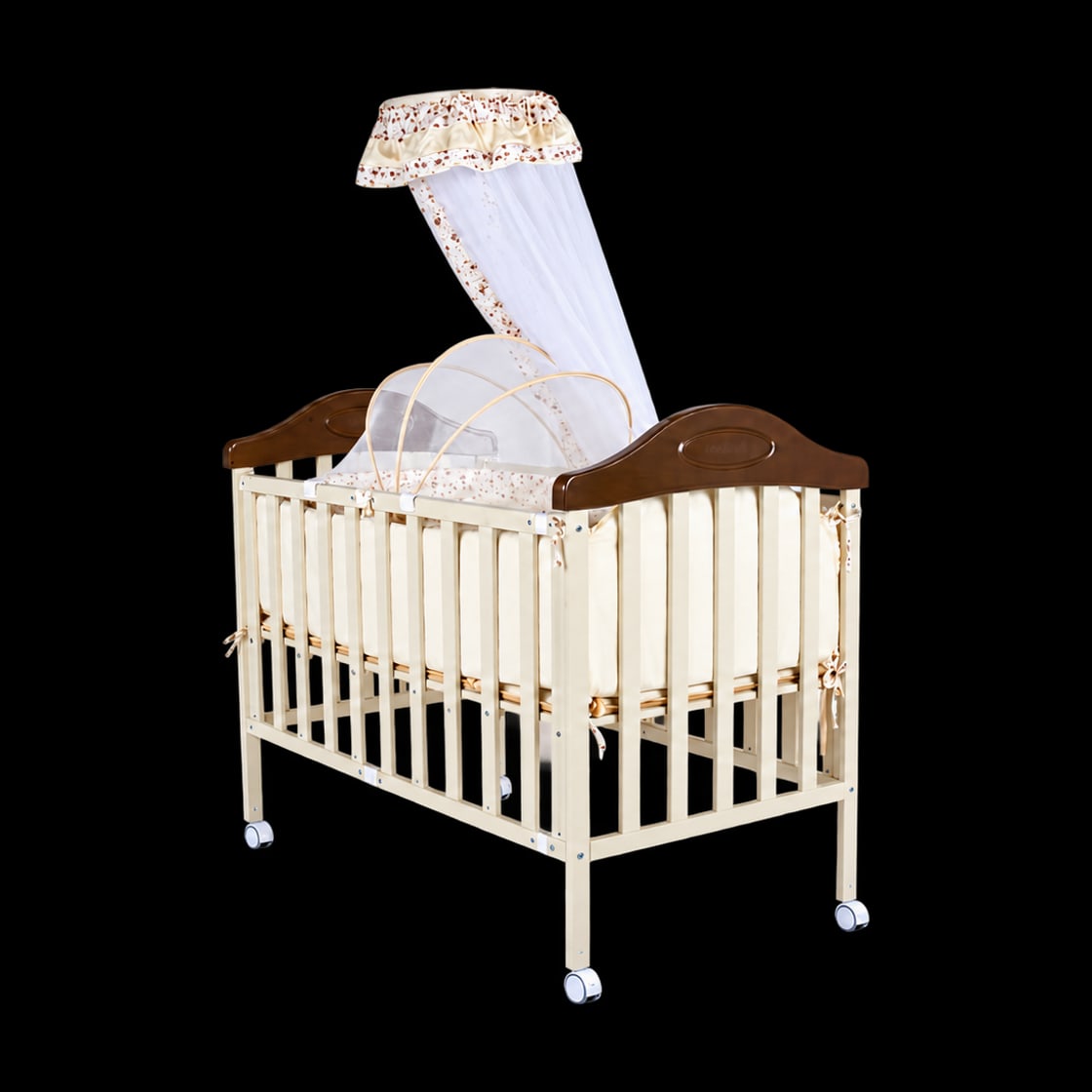 Baby cot model 538 ZD in brown, front view