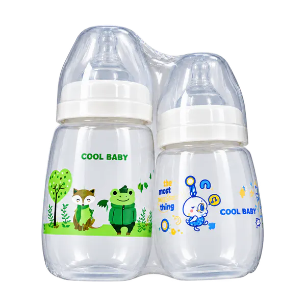 Cool Baby two-piece wide-neck bottle gift set model CB1468 in green & blue, front view