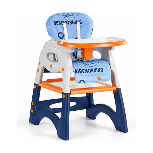 High chair model 7-1 in blue & orange, front view