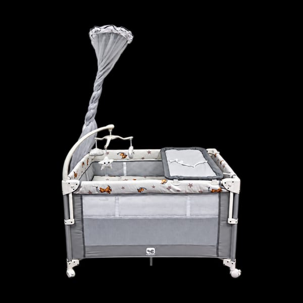 Playpen and travel cot model 9161 in grey, front view