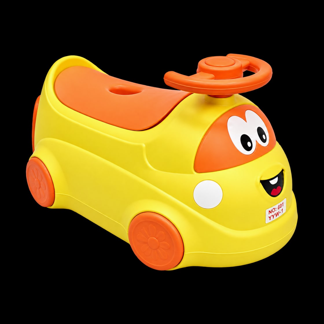 Potty chair model 2037 in yellow & orange, front view