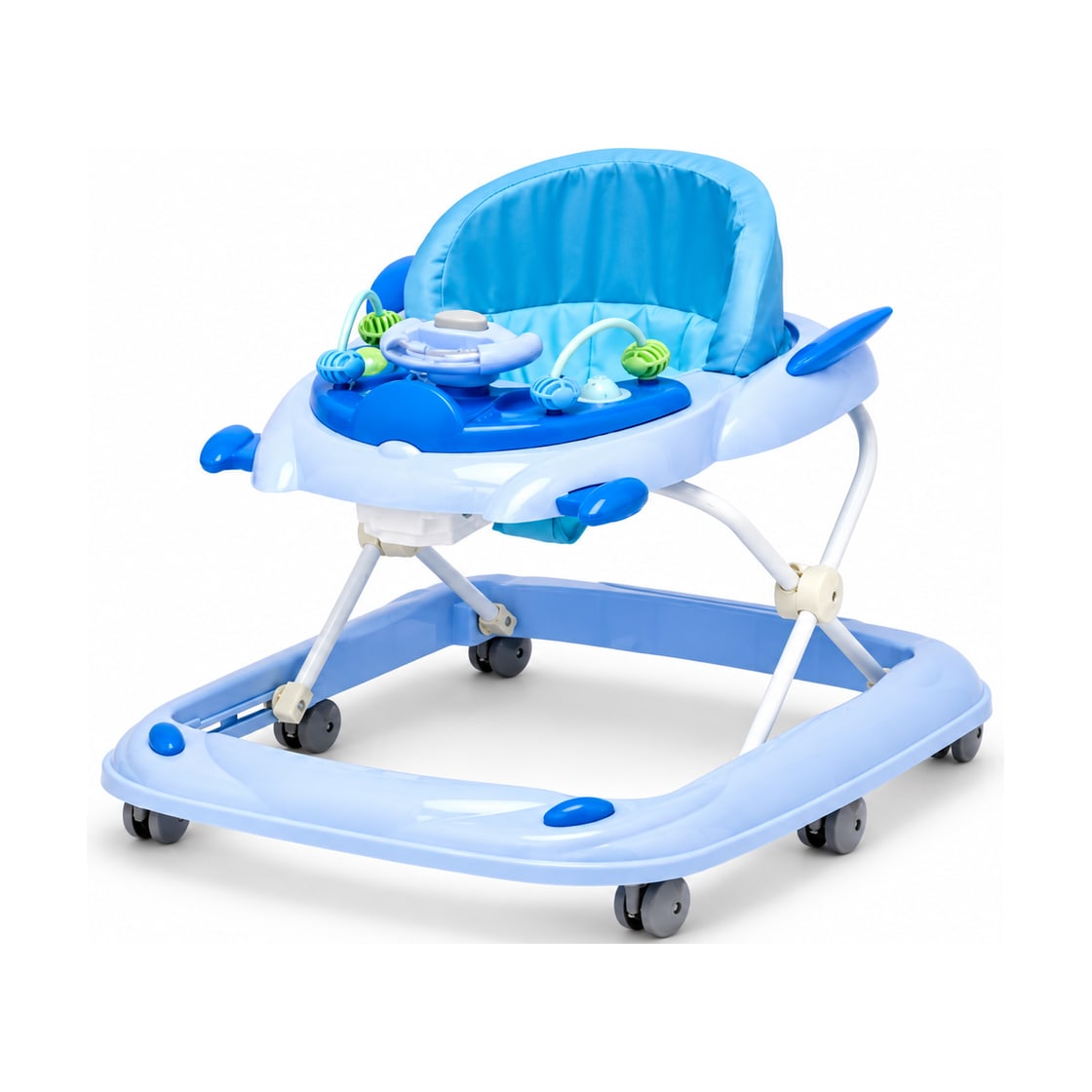 Activity baby walker model 101 in blue & white, front view