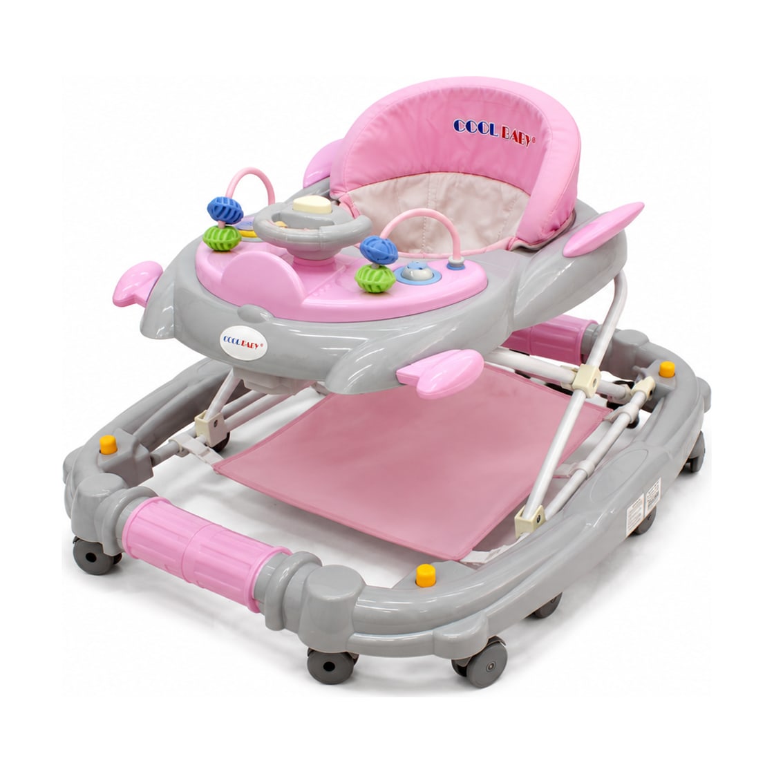 Activity baby walker model 102 in pink & grey, front view